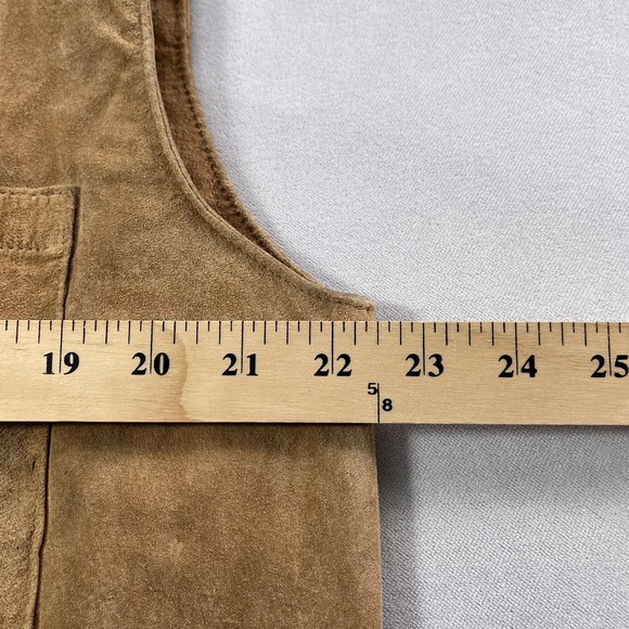 Front Line Vest Womens 14 Tan Suede Leather Button Front Collared Lined Pockets - Picture 14 of 16